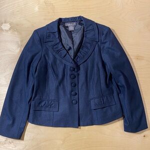 George Navy Ruffle-Trim Suit Jacket 14 (QT)